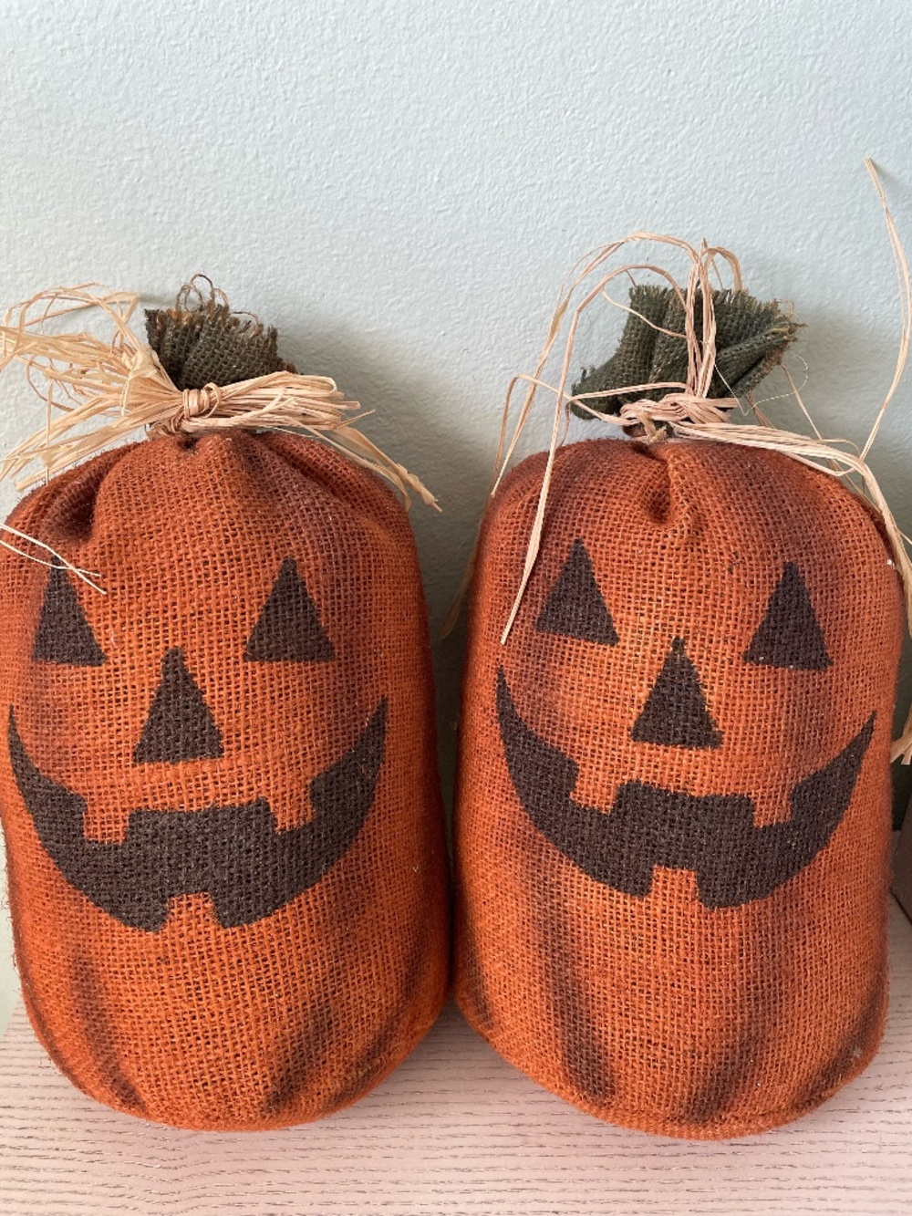 At Home Rustic Burlap Pumpkin Halloween Decor — Set of 2